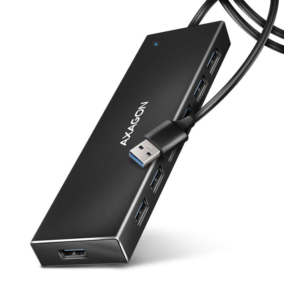 SuperSpeed USB-A Flat Hub with 1 m Cable USB hub - USB 3.2 - 7 ports - Sort
