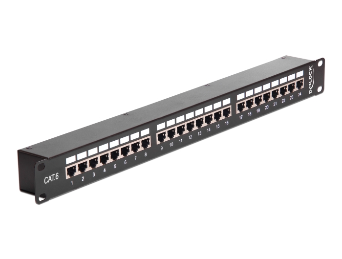 DELOCK Netzwerk 48.26cm 19Zoll Kupplungs-Patchpanel 24 Port Cat.6